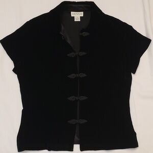 Ann Taylor Blk Velvet Short Slv Jkt Top, Intricate Frog Button Closures, Sz. 6